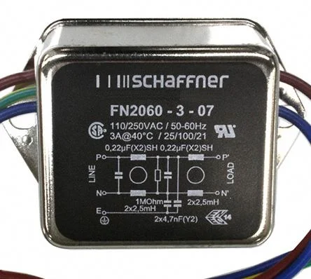 Schaffner FN2060 Series 3A 110 V ac, 250 V ac DC to 400Hz Chassis Mount RFI Filter, with Wire Lead Terminals