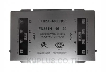 Schaffner FN351 Series 16A 3 x 520/300 V ac 0 - 60Hz Chassis Mount RFI Filter, with Terminal Block Terminals