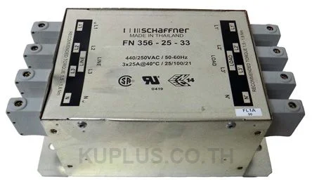 Schaffner FN 356 Series 25A 3 x 440/250 V ac 0 - 60Hz Chassis Mount RFI Filter, with Terminal Block Terminals