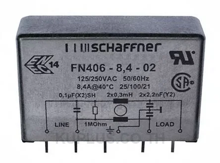 Schaffner FN406 Series 8.4A 250 V ac DC to 400Hz RFI Filter, with PC Pin Terminals, Single Phase