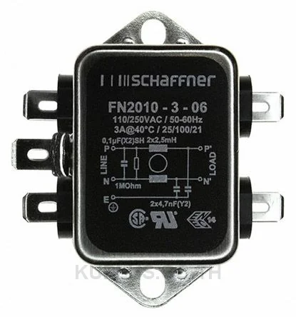 Schaffner FN2010 Series 3A 250 V ac 0 - 400Hz Chassis Mount RFI Filter, with Tab Terminals