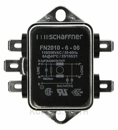Schaffner FN2010 Series 6A 250 V ac 0 - 400Hz Chassis Mount RFI Filter, with Tab Terminals
