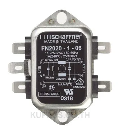 Schaffner FN2020 Series 1A 250 V ac 400Hz Chassis Mount RFI Filter, with Tab Terminals