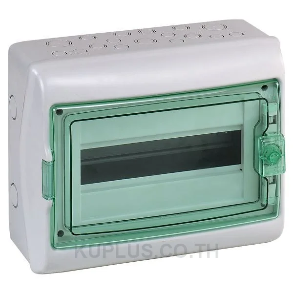 13432, ตู้กันน้ำ Schneider Electric Kaedra IP65 18 ช่อง 1 แถว สำหรับติดตั้งเบรกเกอร์ ฝาใสสีเขียว สีตู้เทาอ่อน (RAL 7035)