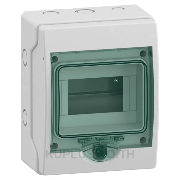 13442, ตู้กันน้ำ Schneider Electric Mini Kaedra IP65 6 ช่อง 1 แถว สำหรับติดตั้งเบรกเกอร์ ฝาใสสีเขียว สีตู้เทาอ่อน (RAL 7035)