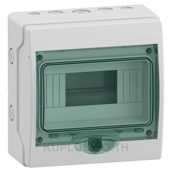 13443, ตู้กันน้ำ Schneider Electric Mini Kaedra IP65 8 ช่อง 1 แถว สำหรับติดตั้งเบรกเกอร์ ฝาใสสีเขียว สีตู้เทาอ่อน (RAL 7035)