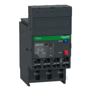 โอเวอร์โหลดรีเลย์ความร้อน (Thermal Overload Relay) Schneider TeSys D LRD063 ช่วงปรับกระแส 1-1.6A คลาส 10A หน้าสัมผัสช่วย 1NO+1NC ขั้วต่อแบบสปริง (Spring)