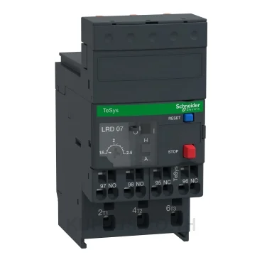 โอเวอร์โหลดรีเลย์ความร้อน (Thermal Overload Relay) Schneider TeSys D LRD073 ช่วงปรับกระแส 1.6-2.5A คลาส 10A หน้าสัมผัสช่วย 1NO+1NC ขั้วต่อแบบสปริง (Spring)
