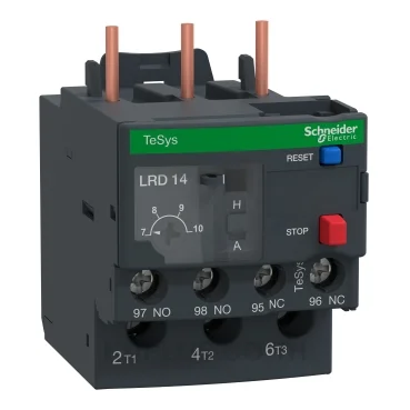 โอเวอร์โหลดรีเลย์ความร้อน (Thermal Overload Relay) Schneider TeSys D LRD14L6 ช่วงปรับกระแส 7-10A คลาส 20 หน้าสัมผัสช่วย 1NO+1NC ขั้วต่อแบบLugs (หางปลา)