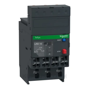 โอเวอร์โหลดรีเลย์ความร้อน (Thermal Overload Relay) Schneider TeSys D LRD163 ช่วงปรับกระแส 9-13A คลาส 10A หน้าสัมผัสช่วย 1NO+1NC ขั้วต่อแบบสปริง (Spring)