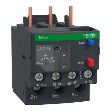 โอเวอร์โหลดรีเลย์ความร้อน (Thermal Overload Relay) Schneider TeSys D LRD216T ช่วงปรับกระแส 12-18A คลาส 10A หน้าสัมผัสช่วย 1NO+1NC ขั้วต่อแบบLugs (หางปลา)