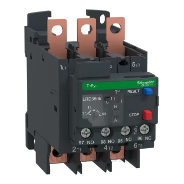 โอเวอร์โหลดรีเลย์ความร้อน (Thermal Overload Relay) Schneider TeSys D EverLink LRD3506 ช่วงปรับกระแส 37-50A คลาส 10A หน้าสัมผัสช่วย 1NO+1NC ขั้วต่อแบบEverLink แบบ Lugs