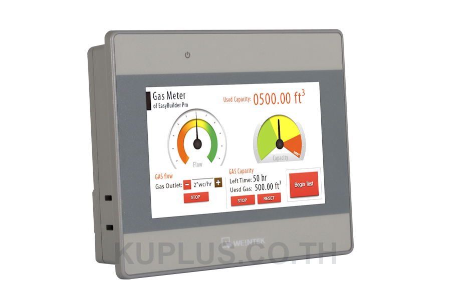 Weintek 4.3" HMI, plastic housing, 480x272, 600MHz RISC CPU. Ports: serial, USB & 2 x Ethernet. EasyAccess 2.0 included.
