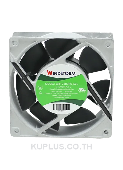 พัดลมระบายอากาศ 4.5" สี่เหลี่ยม (120x120x38mm) 220V WB123H7PC-A2L-G WINDSTORM