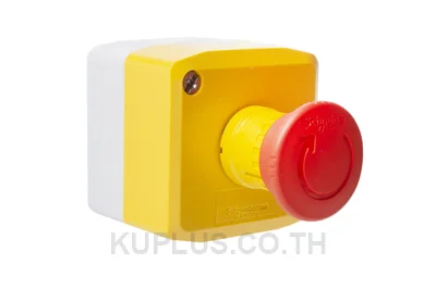 Control station, Harmony XALD, XALK, plastic, yellow lid, 1 red mushroom push button 40mm, turn to release, 1NC
