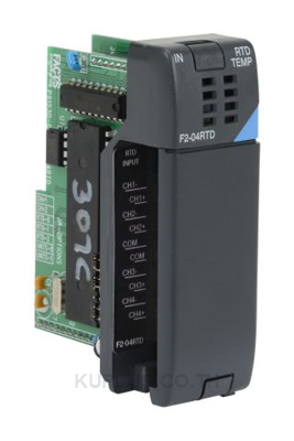 DirectLOGIC DL205 temperature input module, RTD, 4-channel, 16-bit resolution, input RTD type(s): Pt100, JPt100, Cu10, Cu25 and Pt1000.