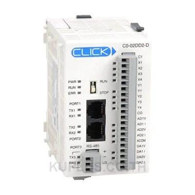 PLC Unit with built-in I/O, 4 PNP/NPN inputs, 4 PNP outputs, 2/2 analog inputs/outputs, 2 x RS232, 1 x RS485, RTC