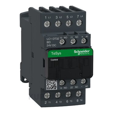 LC1DT32BD คอนแทคเตอร์, TeSys Deca, 4P(4 NO), AC-1, <=440V, 32A, 24VDC standard คอยล์, สกรู clamp terminal