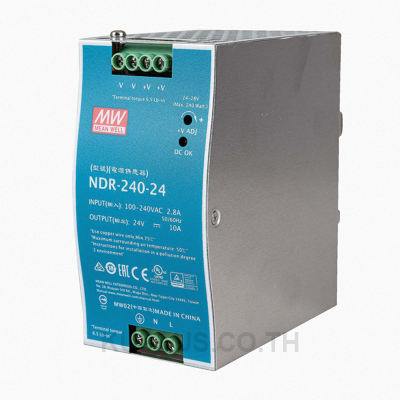 NDR-240-24, DIN Rail Power Supply, 89%, 24V, 10A, 240W, Adjustable