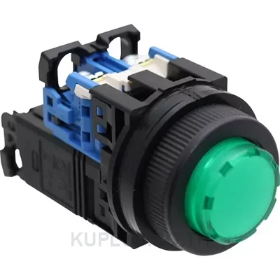 AR30E0L-10M3G, ปุ่มกดมีไฟ (Illuminated Pushbutton) Fuji Electric ขนาด 30 มม. ทรงกลมแบบยื่น สีเขียว หน้าสัมผัส 1NO