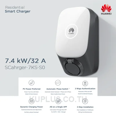 เครื่องชาร์จรถยนต์ไฟฟ้า Huawei SCharger-7KS-S0 7.4 kW 1 เฟส หัว Type 2 IP54 ใช้งานผ่าน RFID, Bluetooth หรือ FusionSolar App เฉพาะเครื่อง