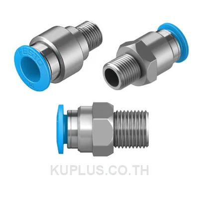 Festo QS-1/2-12-20, Push-in fitting, straight, male thread R1/2, tubing OD 12 mm, pack 20 pcs