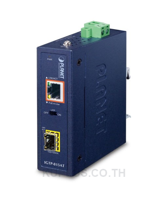 Planet IGTP-815AT Industrial Compact 100/1000BASE-X to 10/100/1000BASE-T 802.3at PoE+ Media Converter