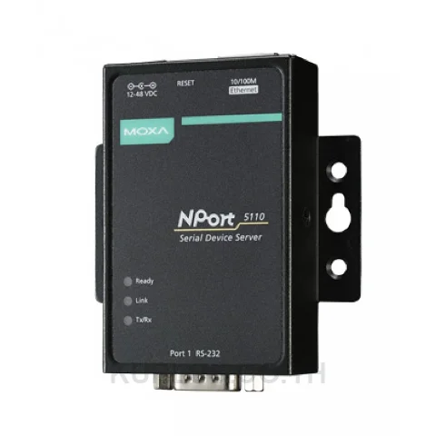 เซอร์เวอร์แปลงพอร์ตซีเรียลเป็นอีเทอร์เน็ต (Serial Device Server) MOXA NPort 5110 w/o adapter 1 พอร์ต RS-232 อุณหภูมิ 0 ถึง 55 °C