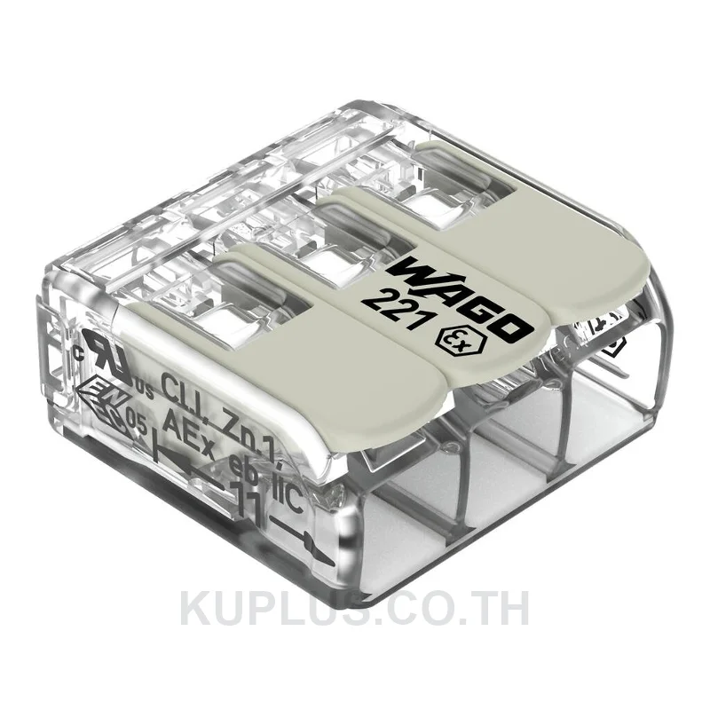 COMPACT Splicing Connector; for all conductor types; for Ex e applications; max. 4 mm²; 3-conductor; with levers; transparent housing; Operating temperature (max.): 105 °C; 4,00 mm²; transparent