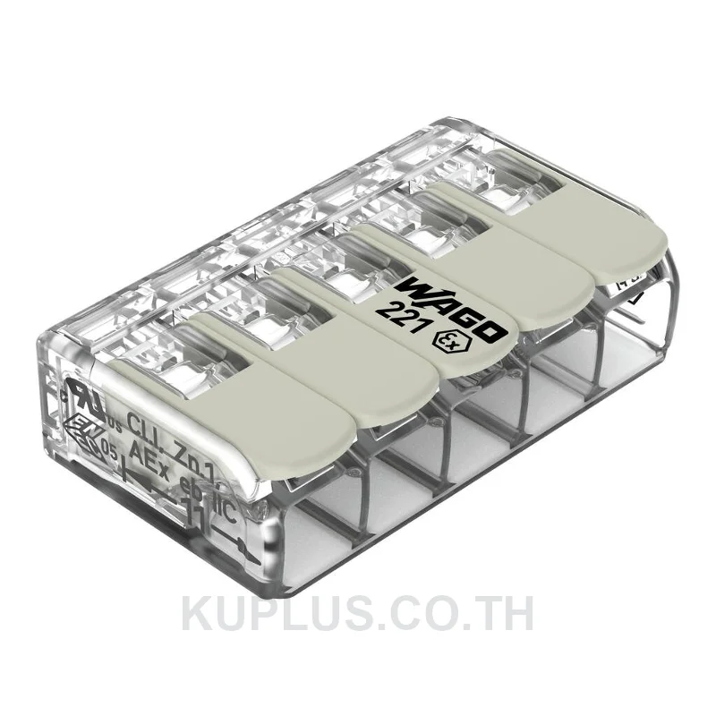 COMPACT Splicing Connector; for all conductor types; for Ex e applications; max. 4 mm²; 5-conductor; with levers; transparent housing; Operating temperature (max.): 105 °C; 4,00 mm²; transparent