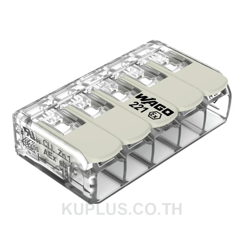 COMPACT Splicing Connector; for all conductor types; for Ex e applications; max. 6 mm²; 5-conductor; with levers; transparent housing; Operating temperature (max.): 105 °C; 6,00 mm²; transparent