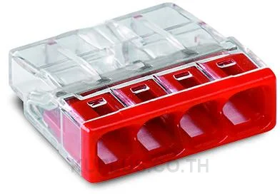 COMPACT splicing connector; for solid conductors; max. 2.5 mm²; 4-conductor; transparent housing; red cover; Surrounding air temperature: max 60°C (T60); 2,50 mm²; transparent