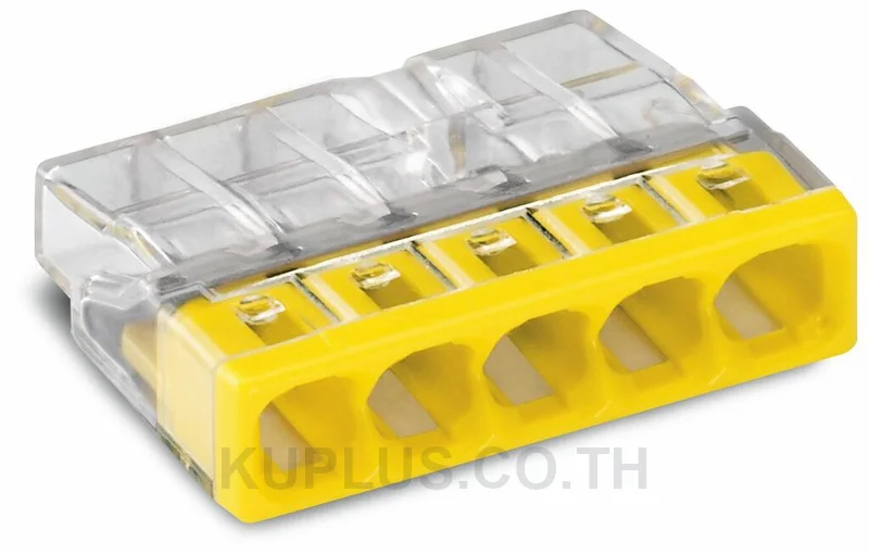 COMPACT splicing connector; for solid conductors; max. 2.5 mm²; 5-conductor; transparent housing; yellow cover; Surrounding air temperature: max 60°C (T60); 2,50 mm²; transparent
