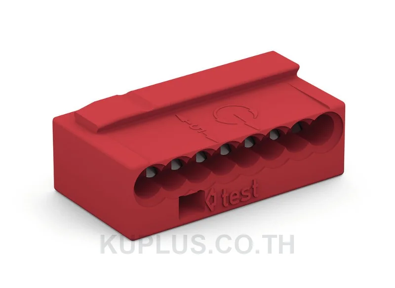 MICRO PUSH WIRE® connector for junction boxes; for solid conductors; 0.8 mm Ø; 8-conductor; light gray cover; Surrounding air temperature: max 60°C; red