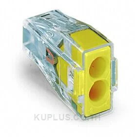 PUSH WIRE® connector for junction boxes; for solid and stranded conductors; max. 2.5 mm²; 2-conductor; transparent housing; yellow cover; Surrounding air temperature: max 60°C; 2,50 mm²; multicoloured