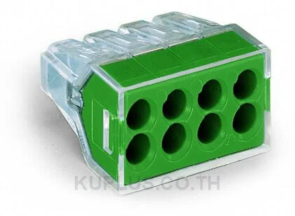 PUSH WIRE® connector for junction boxes; for solid and stranded conductors; max. 2.5 mm²; 8-conductor; transparent housing; green cover; Surrounding air temperature: max 60°C; 2,50 mm²; multicoloured