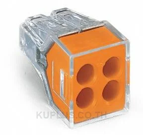 PUSH WIRE® connector for junction boxes; for solid and stranded conductors; max. 2.5 mm²; 4-conductor; transparent housing; orange cover; Surrounding air temperature: max 60°C; 2,50 mm²; multicoloured