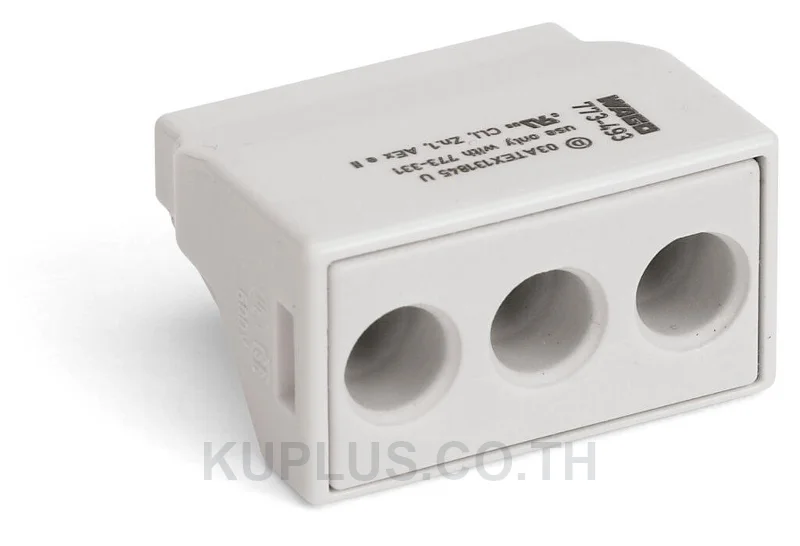 PUSH WIRE® connector for junction boxes; for solid and stranded conductors; for Ex applications; max. 6 mm²; 3-conductor; light gray housing; light gray cover; Surrounding air temperature: max 60°C; 6,00 mm²; light gray