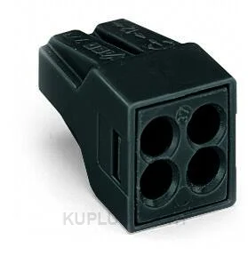 PUSH WIRE® connector for junction boxes; for solid and stranded conductors; max. 2.5 mm²; 4-conductor; Black housing; black cover; Max. surrounding air temperature: 105 °C; 2,50 mm²; black