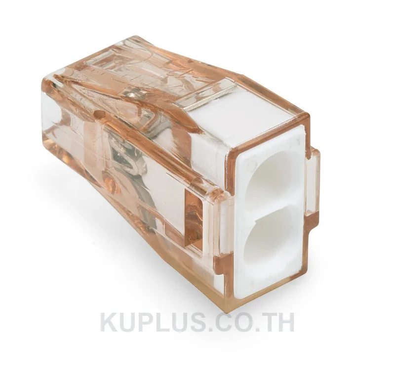 PUSH WIRE® connector for junction boxes; for solid conductors; max. 4 mm²; 2-conductor; Brown clear housing; white cover; Surrounding air temperature: max 60°C; 2,50 mm²; multicoloured
