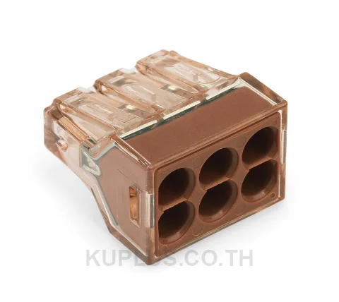 PUSH WIRE® connector for junction boxes; for solid conductors; max. 4 mm²; 6-conductor; Brown clear housing; brown cover; Surrounding air temperature: max 60°C; 2,50 mm²; multicoloured